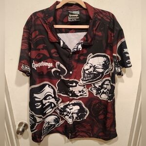 Goosebumps Slappy Graphic Print Shirt Sleeve Button Down Shirt Sz XL Novelty